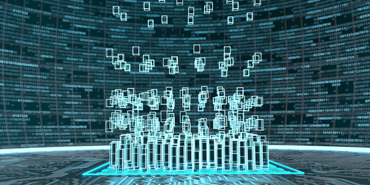 Abstract visualization of blockchain technology, 3d illustration