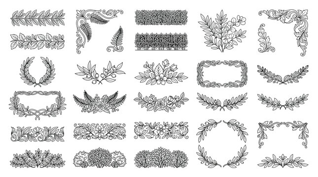Collection of elegant floral wreaths and leafy borders