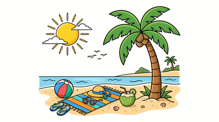 Obraz premium Tropical Palm Tree Beach Illustration Isolated on White Background