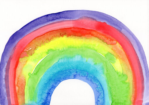 Watercolor painted rainbow arcs on white background