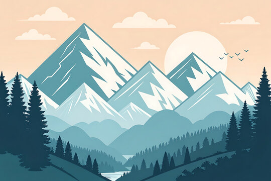 Himalayan mountain landscape in India, minimalist modern vector style, geometric peaks, clean travel illustration..