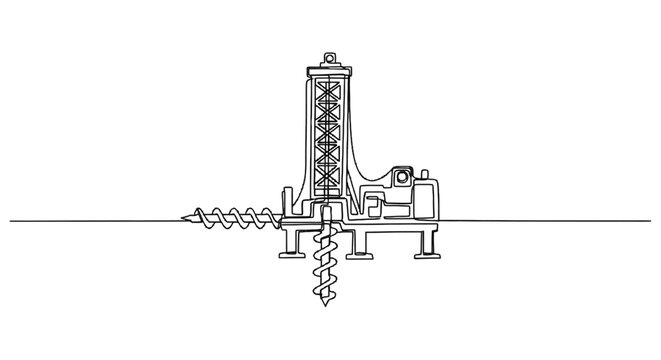 Minimalist Line Drawing of an Oil Rig Structure with Subtle Detail and Simple Horizontal Base