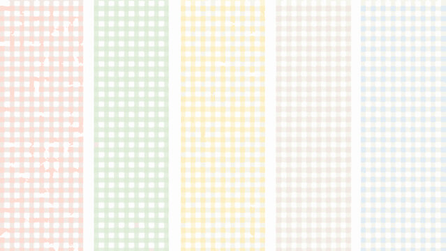 Five pastel gingham patterns arranged vertically soft colors and checkered design high quality professional detailed