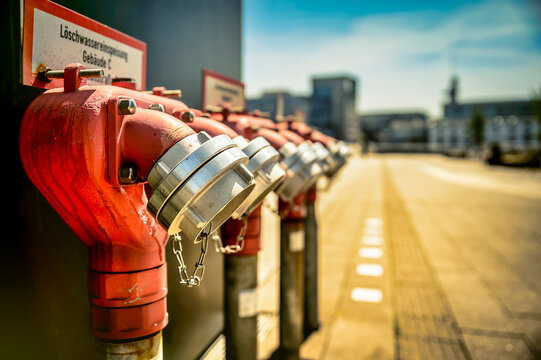 Germany, North Rhine Westphalia, Fire hydrants in Media Harbor