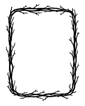 Branch frame creates a rustic border with an organic aesthetic that is perfectly suited for decorative design projects and invitations.