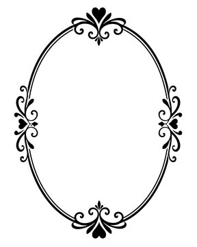 Medallion frame displays a classic oval shape with symmetrical heart-inspired flourishes at each cardinal point for sophisticated creative displays.