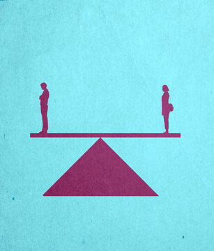 Silhouette of couple balancing on seesaw ignoring each other