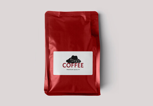 Red Coffee Bag Mockup Premium Quality PSD