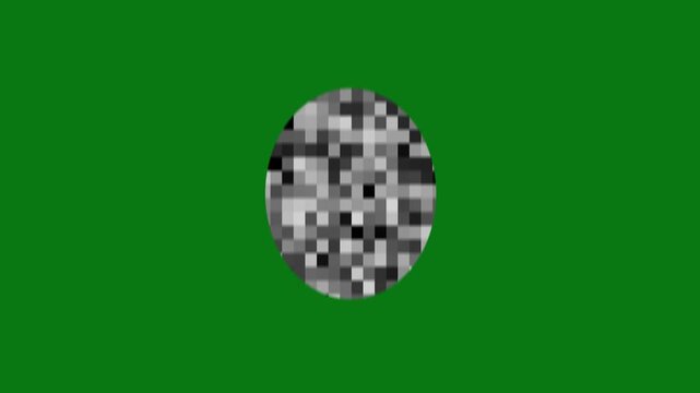 Pixelated black and white circle mosaic, Moving low-resolution pixel blocks form a dynamic censored bar. 4K clean loop for overlays and video editing, on Transparent green Screen Background. 4k