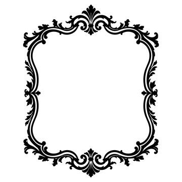 Frame border features an elegant black floral scroll design with intricate curves that provide a sophisticated aesthetic for decorative graphic projects.