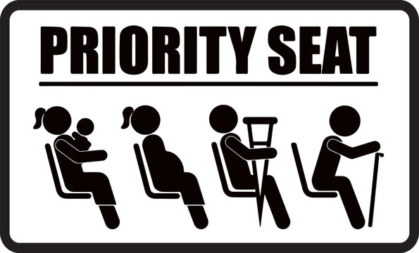 Priority seating sign icon set for public transportation
