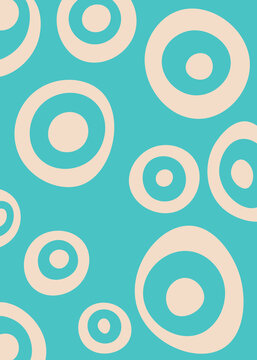Abstract retro pattern with beige circles on a teal background
