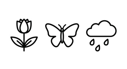 Floral butterfly and rain cloud line icons on a white background © MDTAHIDURRAHMAN