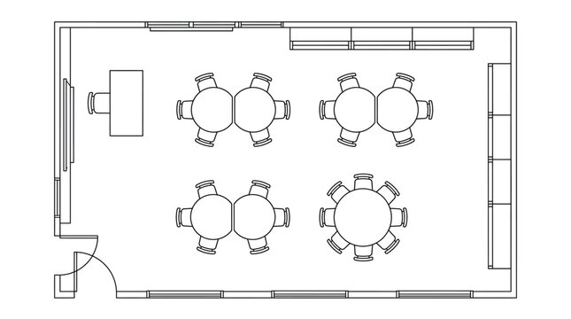 Vector illustration of office floor plan with meeting tables and chairs
