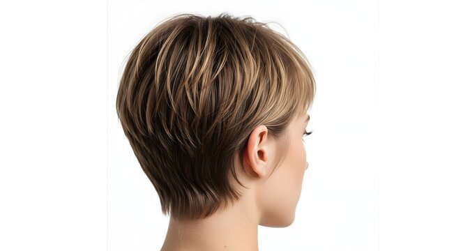 Short Pixie Cut Hair Detail on Female Model, Studio Shot