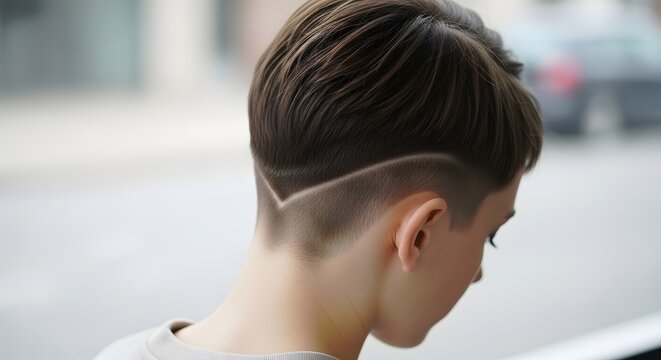 Young Woman With Cropped Nape Undercut Hairstyle, Rear View