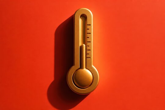 Copy space red background with golden thermometer icon