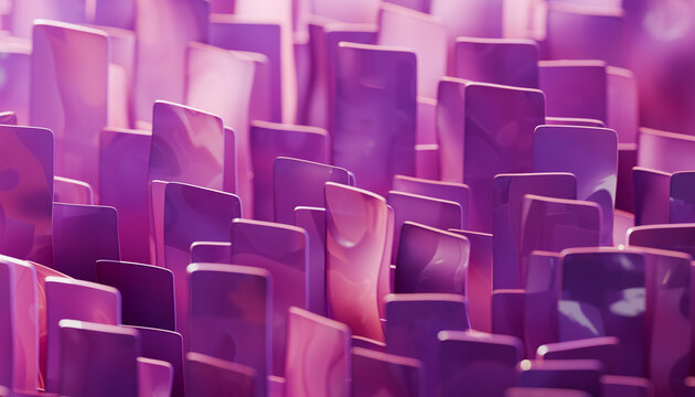 Abstract 3D rendering of glossy pink and purple geometric shapes