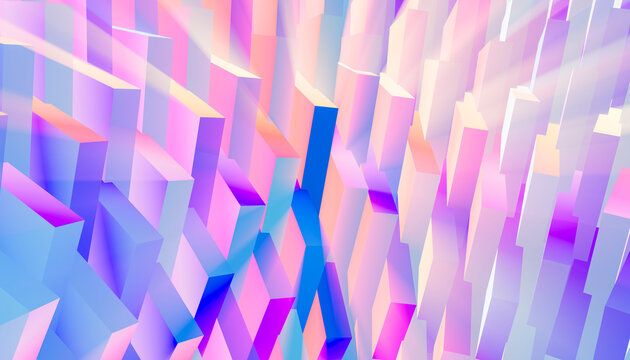 Abstract colorful geometric 3D background with dynamic light rays