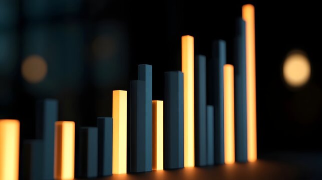 Modern abstract bar chart visualization symbolizing business growth and positive financial trends under ambient light