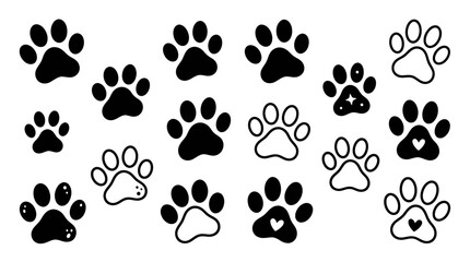 Fototapeta premium Cute Paw Print Collection: Black and White Animal Footprints for Design