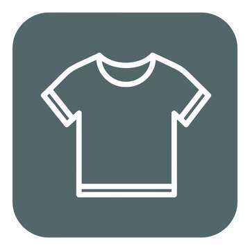 Simple white line drawing of tshirt on grey square background icon