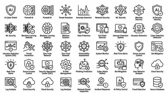 Collection of various cybersecurity and ai related icons and symbols