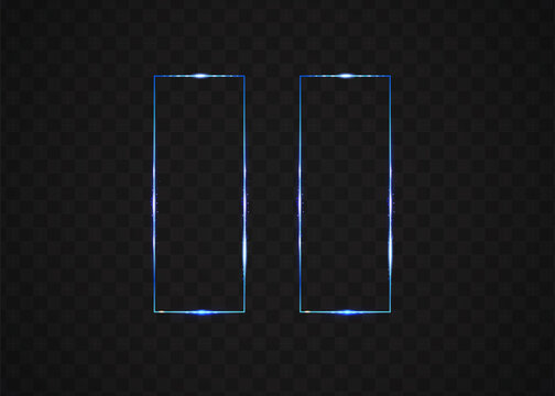 Glowing neon blue rectangular double vertical frame borders on dark abstract background