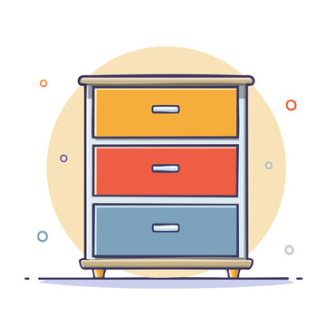 Flat design illustration of a colorful dresser with three drawers