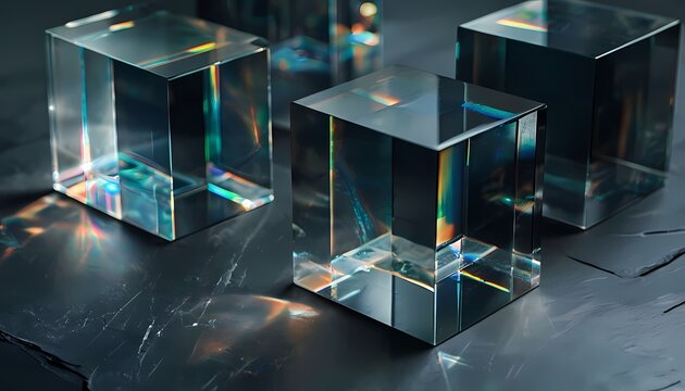Holographic glass geometric cube podium background