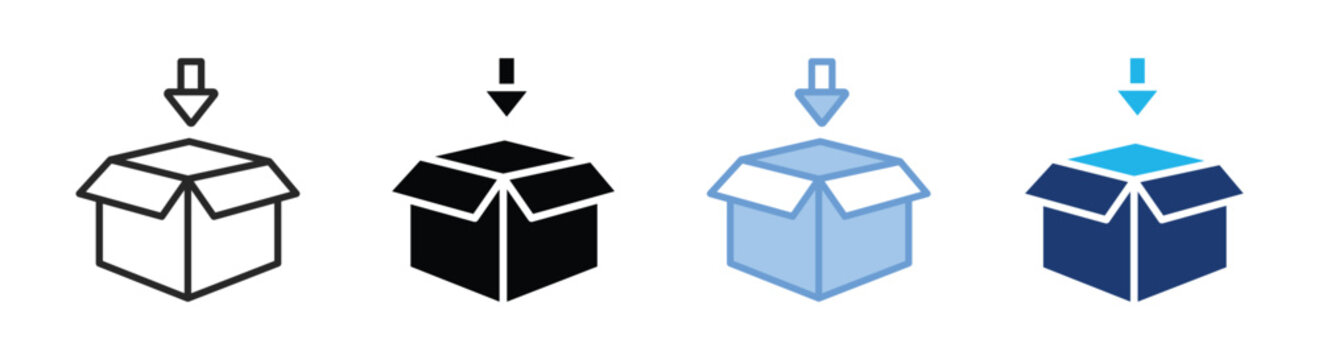 Open box icon set multiple style collection