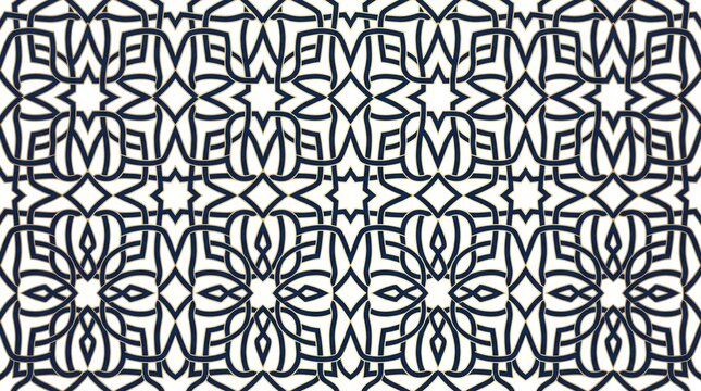 Elegant seamless geometric pattern with dark blue and gold Arabic ornamental lines