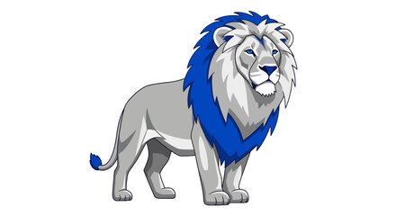 Powerful lion mascot with vibrant blue mane and silver body © fajri