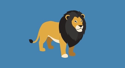 Standing lion with thick black mane and golden body © fajri