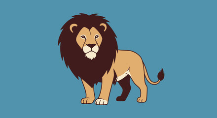 Majestic male lion standing with dark brown mane © fajri