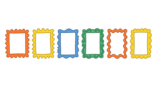 Colorful hand drawn wavy photo frames and decorative border set