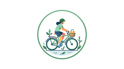 Fototapeta premium Woman Riding Bicycle with Basket, Eco-Friendly Transport, Healthy Lifestyle
