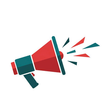 Close-up of a stylized megaphone with geometric soundwaves emerging, representing the roar of a street crowd, sharp cinematic lighting, minimalist professional design. Palette: Teal, Dark Red,