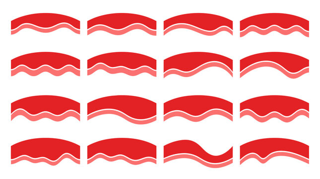 Abstract Red Wavy Ribbon Borders and Curved Design Elements Set