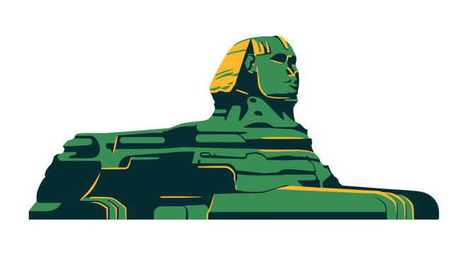 Digital Artwork of Futuristic Green Circuit Sphinx Illustration.