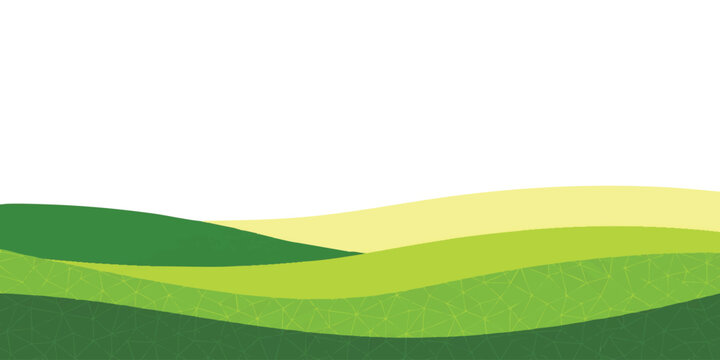 Abstract green hills landscape with geometric pattern and flat layers representing nature and eco environment