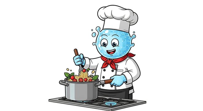 Robot chef cooking in a futuristic kitchen.