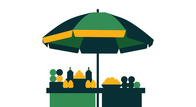 Colorful outdoor refreshment stand with bottled drinks and snacks.