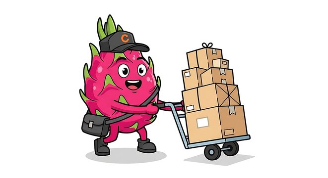 Cartoon monster character carrying moving boxes.