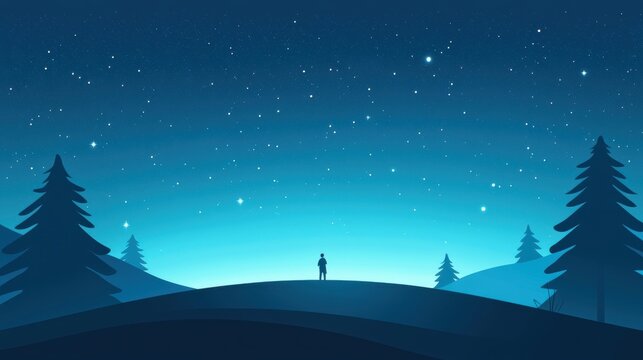 Dream Silhouette of a person standing under a starry sky, lost in deep thought and imagination.