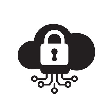Cloud Security Lock Icon with Data Protection and Cybersecurity Network Vector Illustration