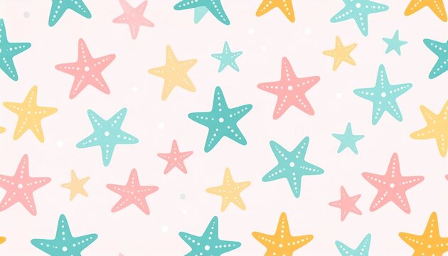 Colorful Pastel Starfish Pattern Repeating on Soft Pink Background