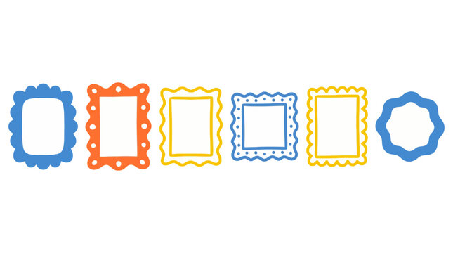 Collection of colorful wavy border frames for photo decoration