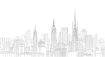 Fototapeta premium Modern City Skyline Line Art Vector Sketch Architecture Illustration