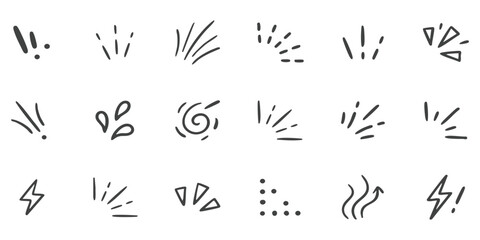 Set of hand drawn manga style comic book effect icons and action lines for expressive graphic design © ZenVectors
